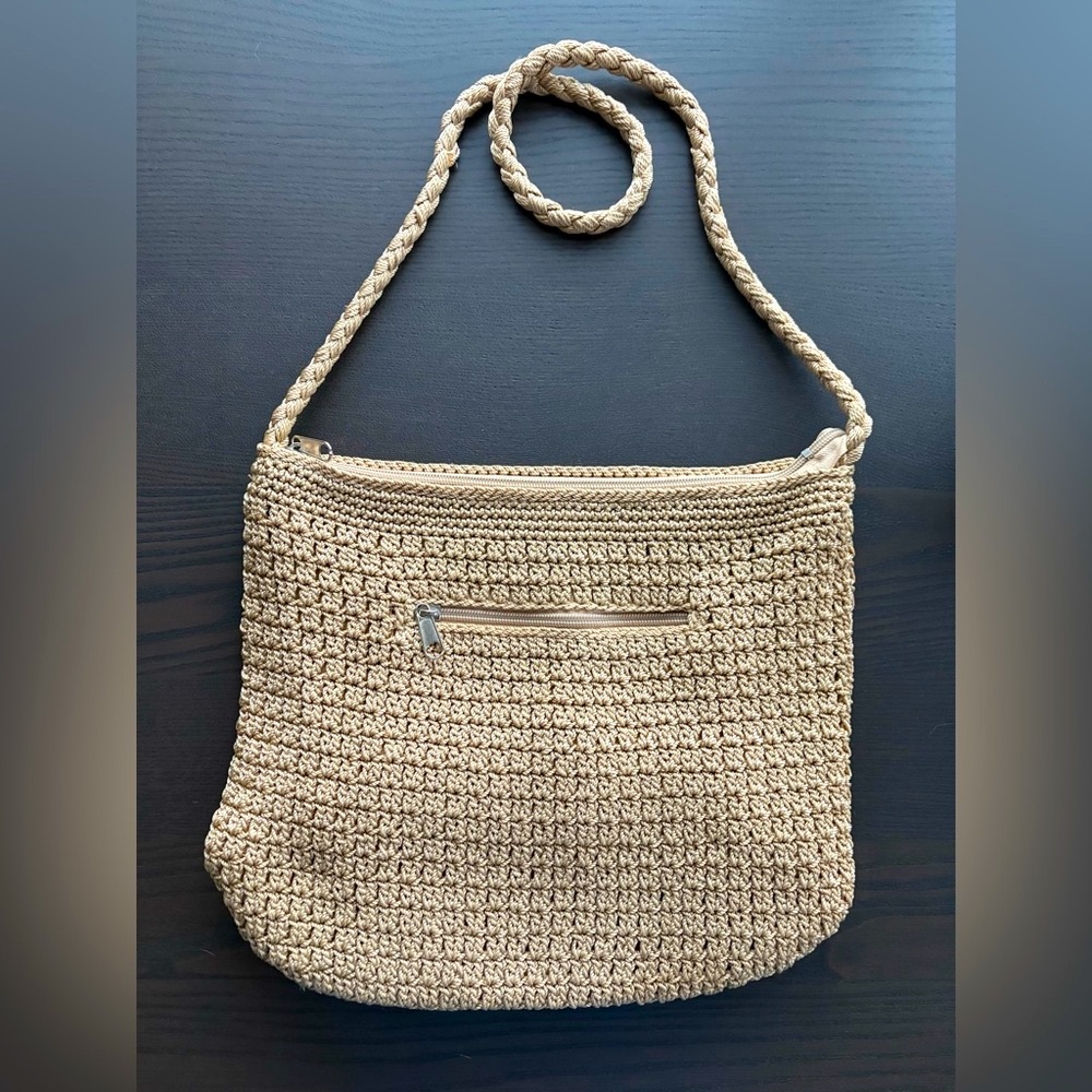 Cream Crochet Crossbody Bag with Textured Design